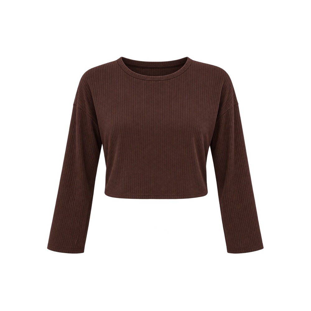 Shein Ribbed Crop Top Womens Size 6 Brown Long Sleeve Grunge Streetwear SoftAlt